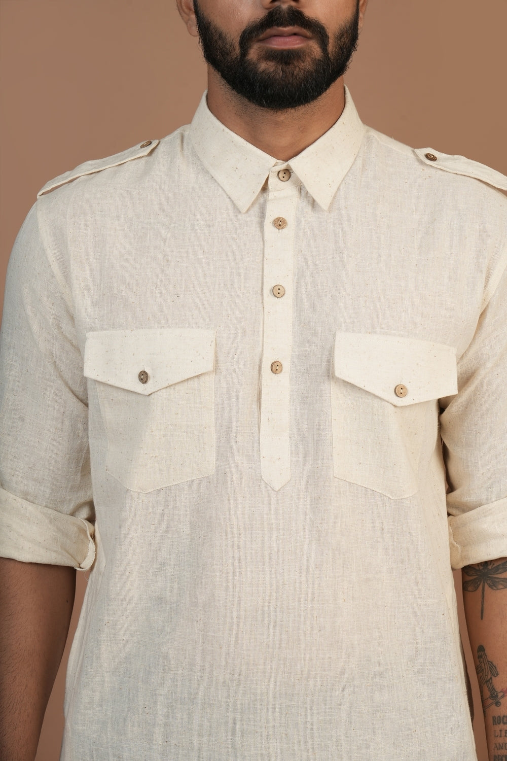 Handloom Kala Cotton Off-white Pathani Kurta