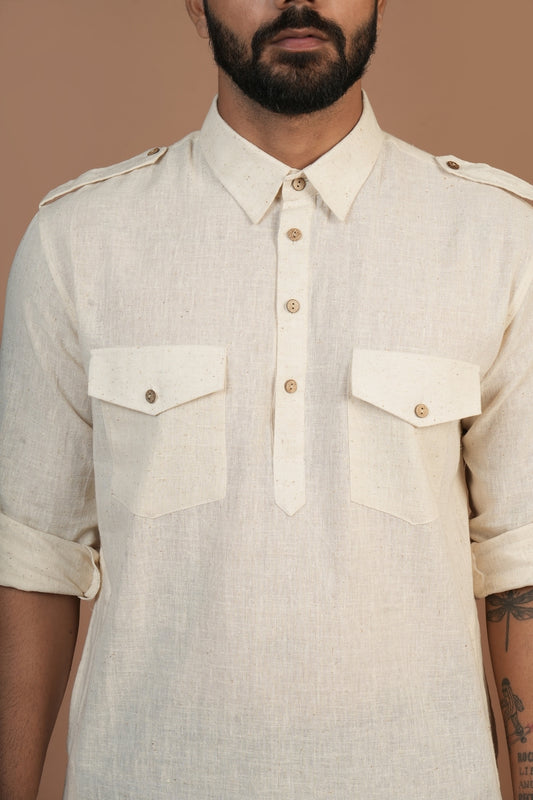 Handloom Kala Cotton Off-white Pathani Kurta