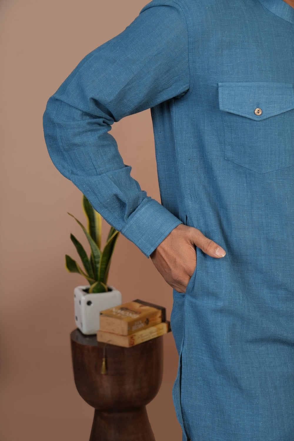 Handloom Kala Cotton Earthy Blue Everyday Basic Kurta