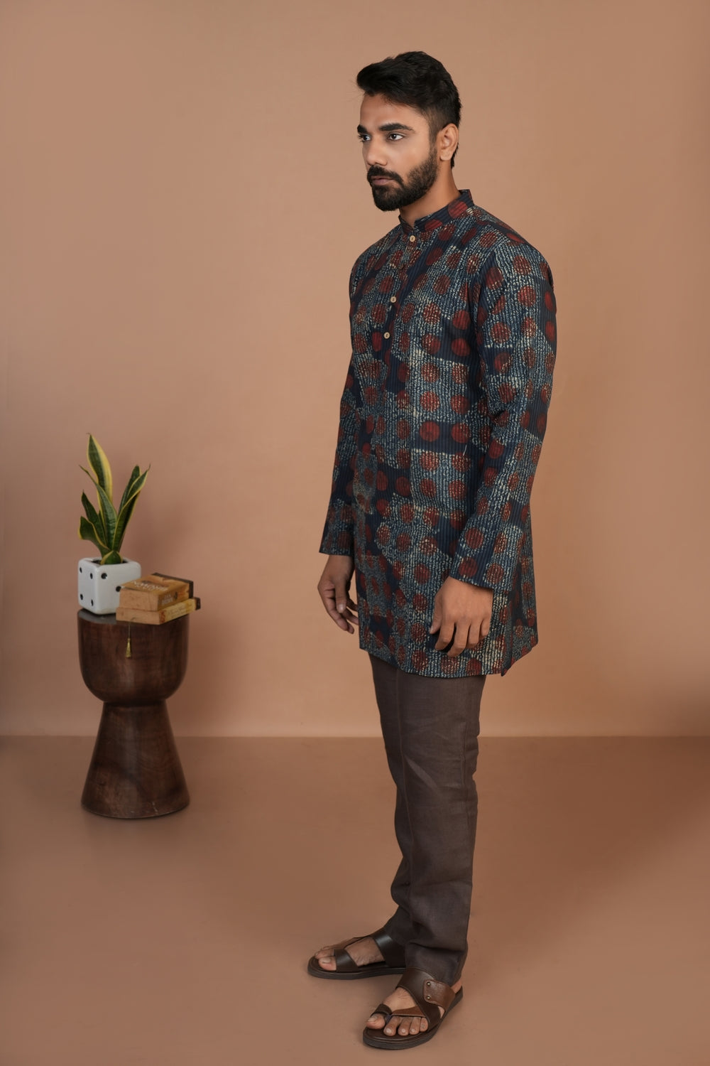 Hand Block Printed Ajrakh Allover Straight Kurta