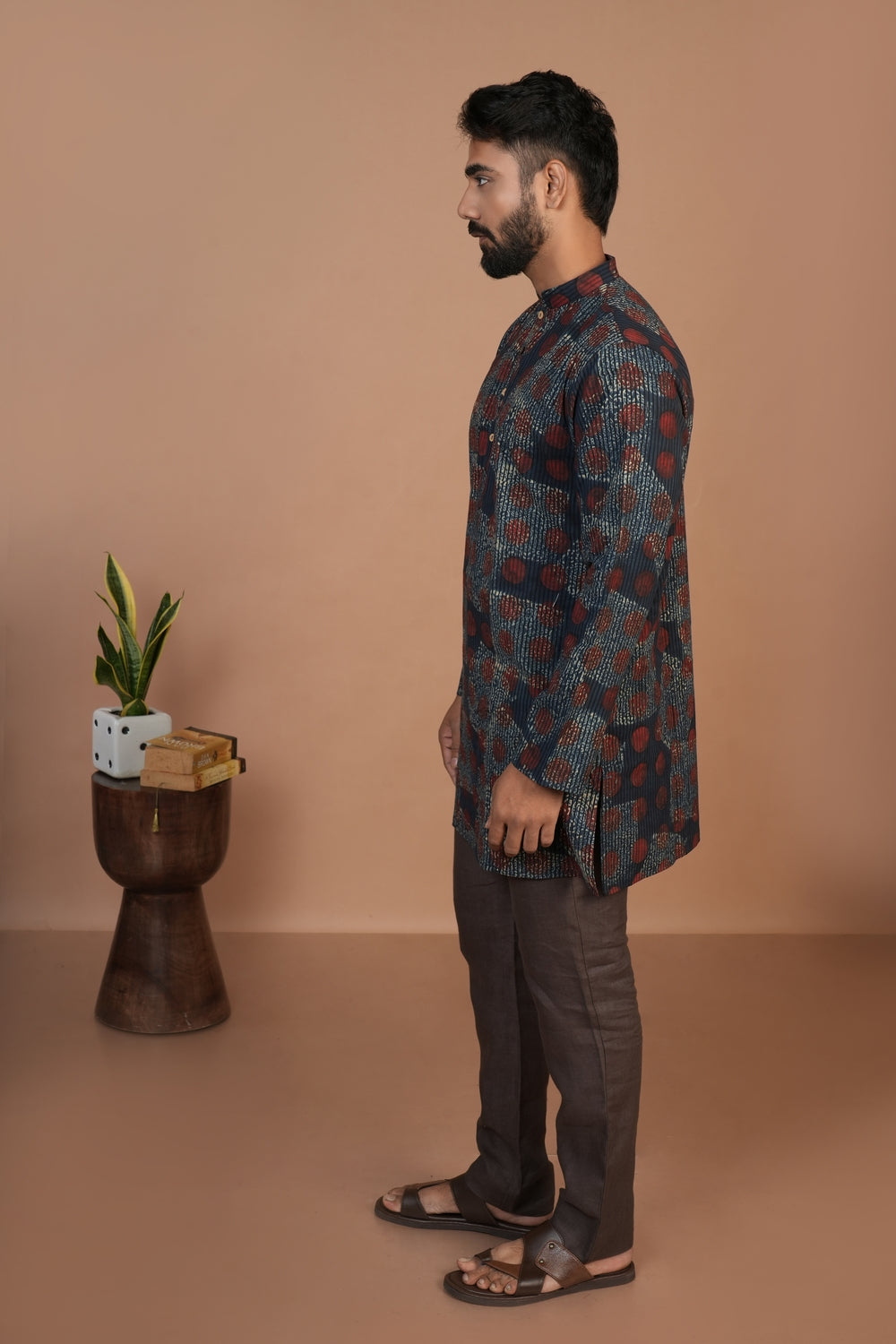 Hand Block Printed Ajrakh Allover Straight Kurta