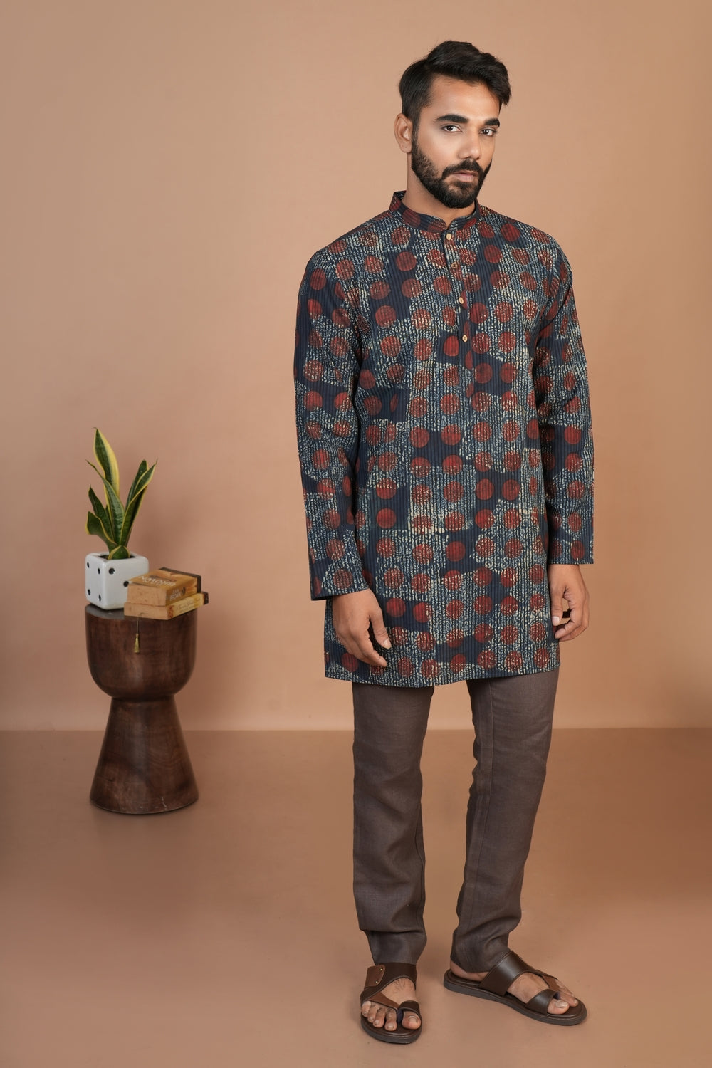 Hand Block Printed Ajrakh Allover Straight Kurta