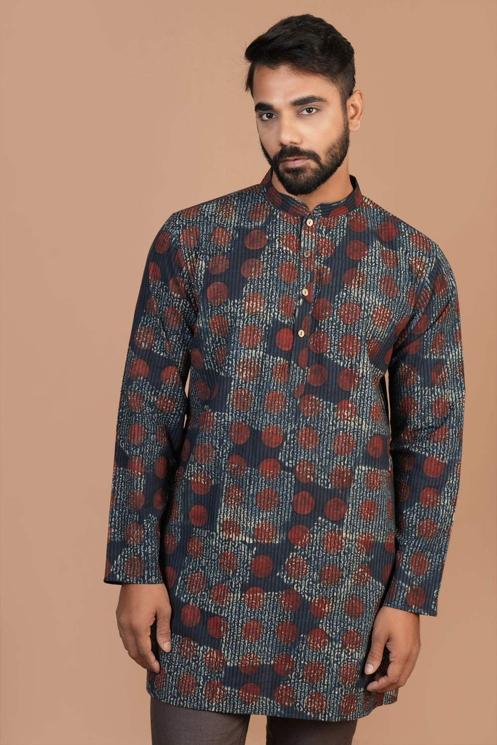 Hand Block Printed Ajrakh Allover Straight Kurta