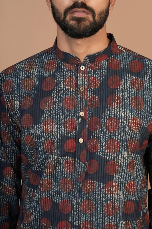 Hand Block Printed Ajrakh Allover Straight Kurta