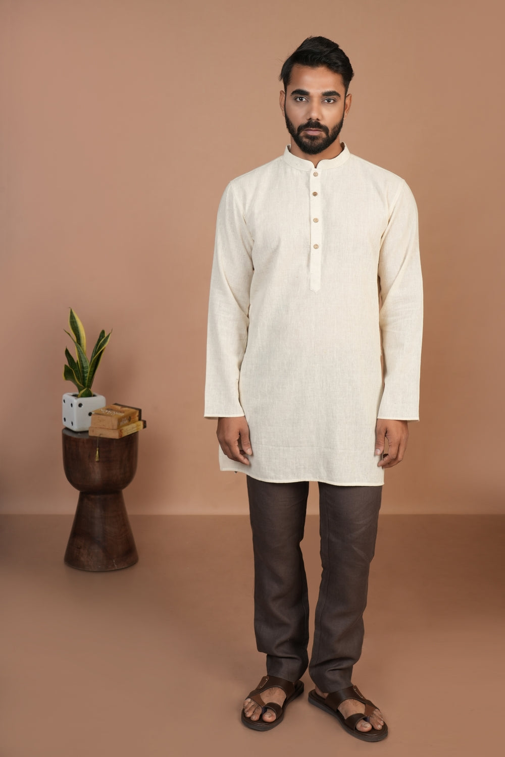 Handloom Kala Cotton Off-white Straight Kurta