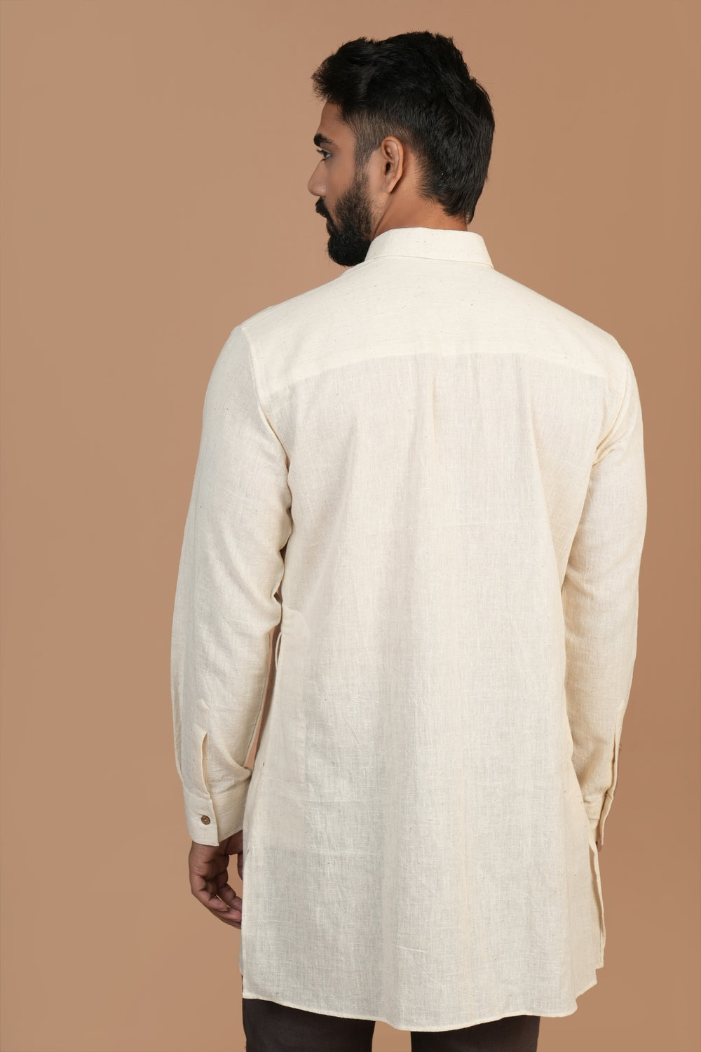 Handloom Kala Cotton Off-white Short Pathani Kurta
