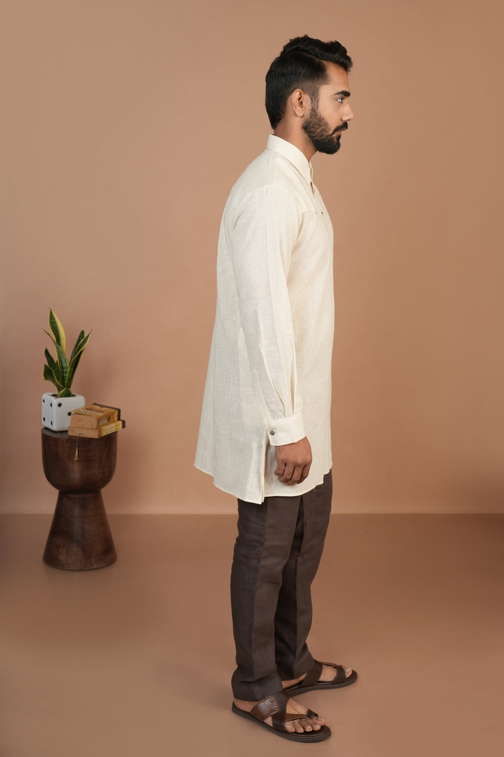 Handloom Kala Cotton Off-white Short Pathani Kurta