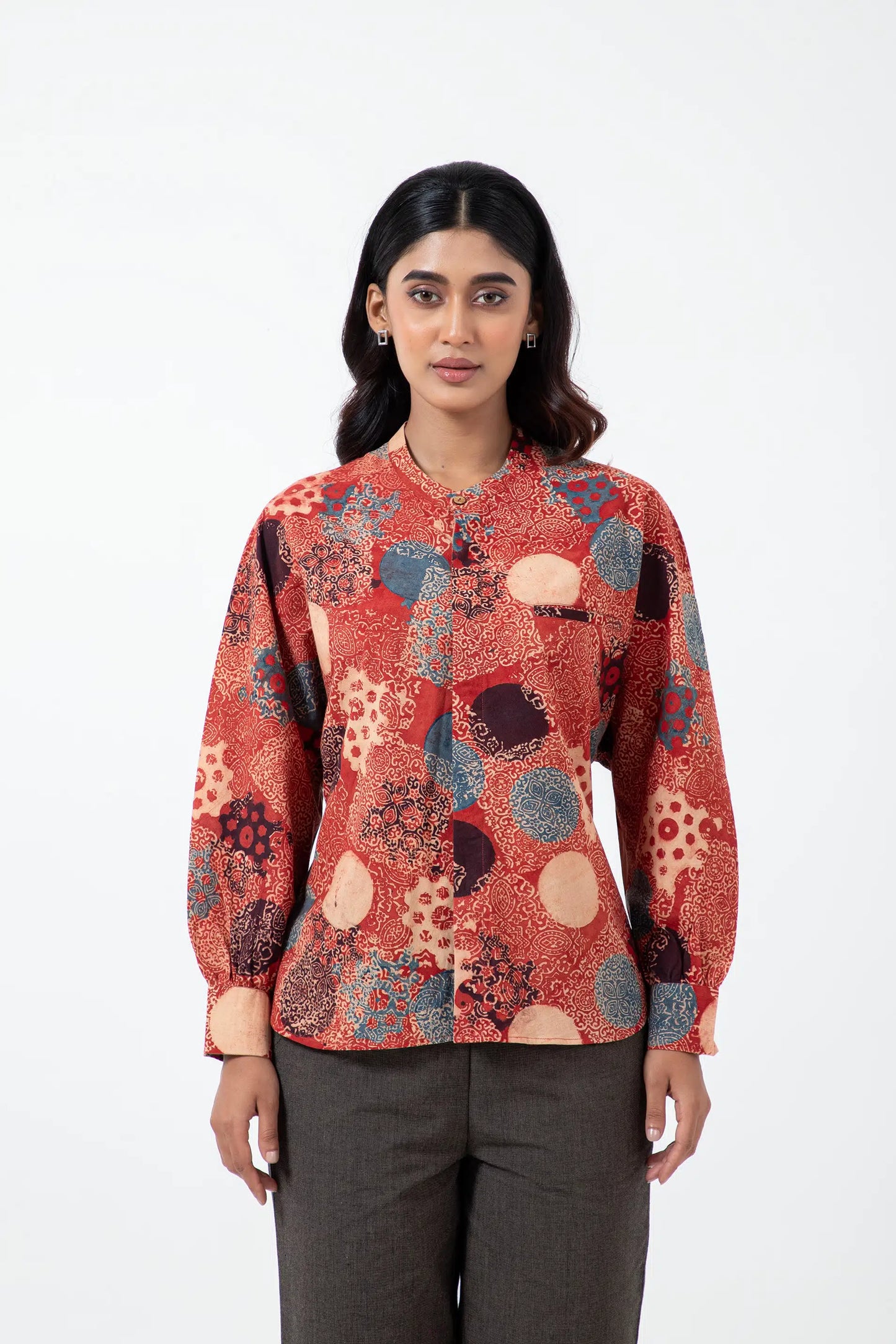 Hand block printed Ajrakh Alizarine Jaapani Kimono
