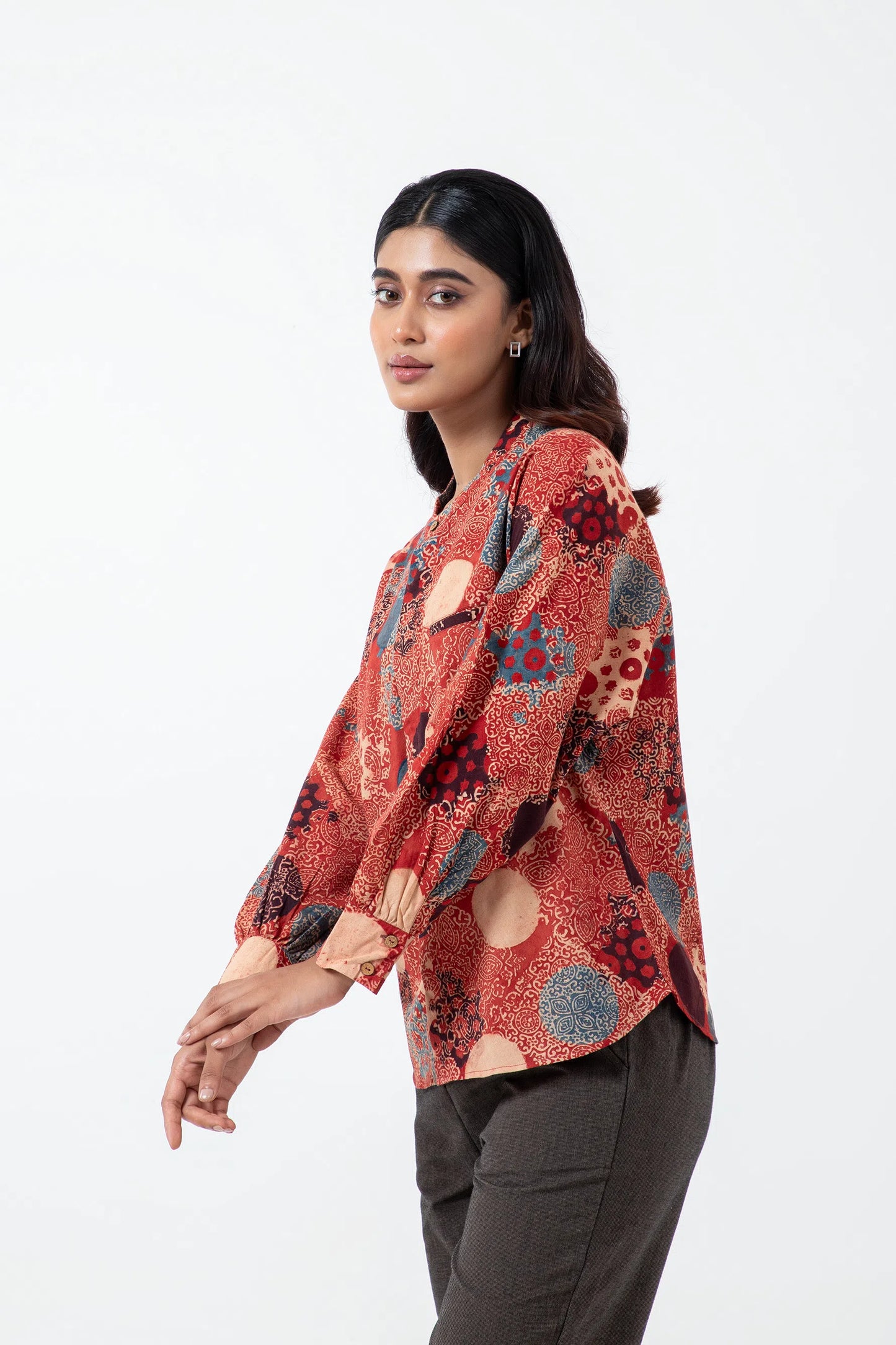 Hand block printed Ajrakh Alizarine Jaapani Kimono