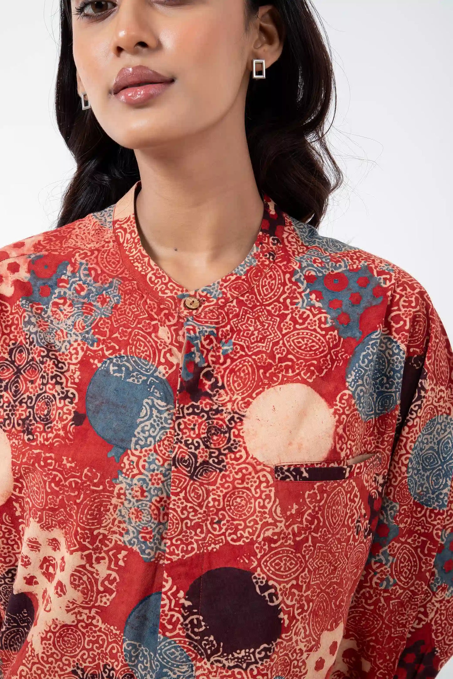 Hand block printed Ajrakh Alizarine Jaapani Kimono