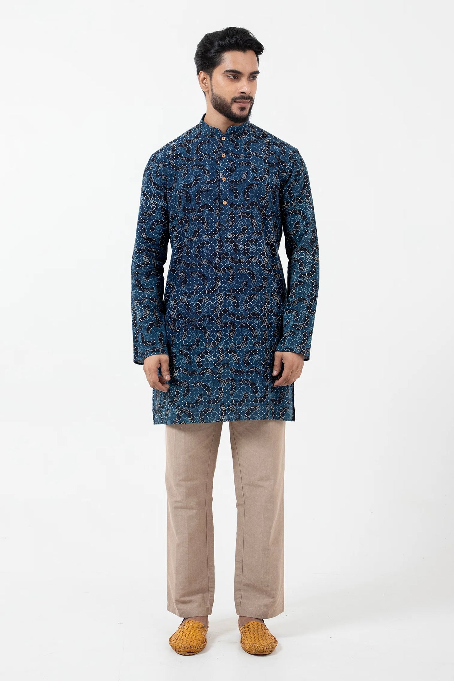 Hand Block Printed Ajrakh Brushstroke Short Kurta