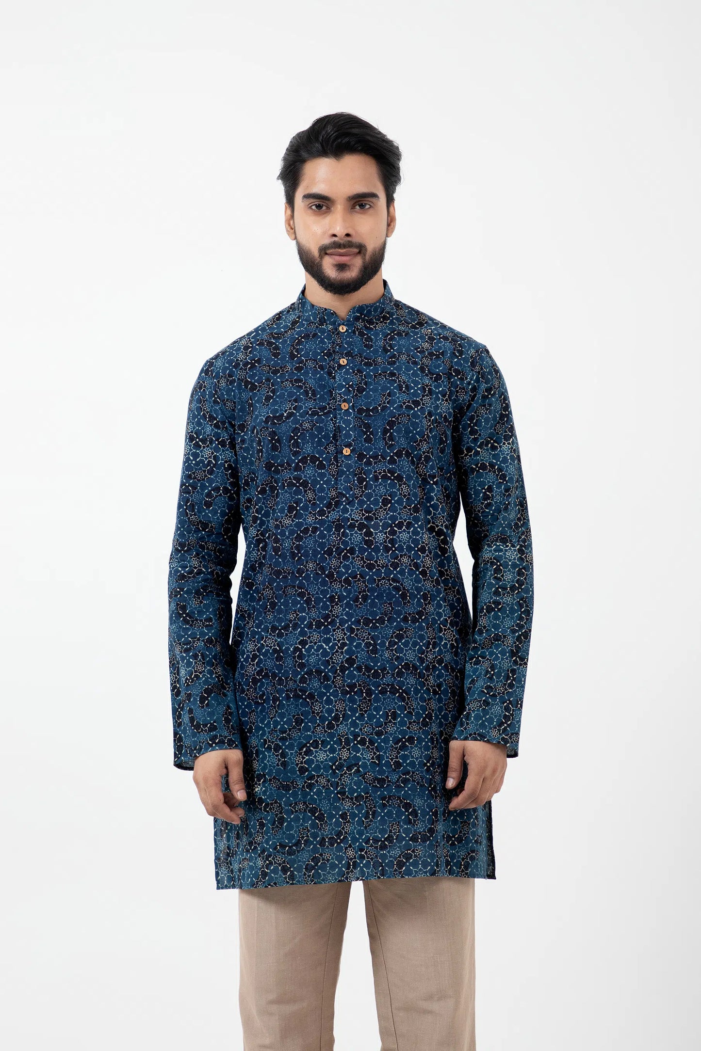 Hand Block Printed Ajrakh Brushstroke Short Kurta