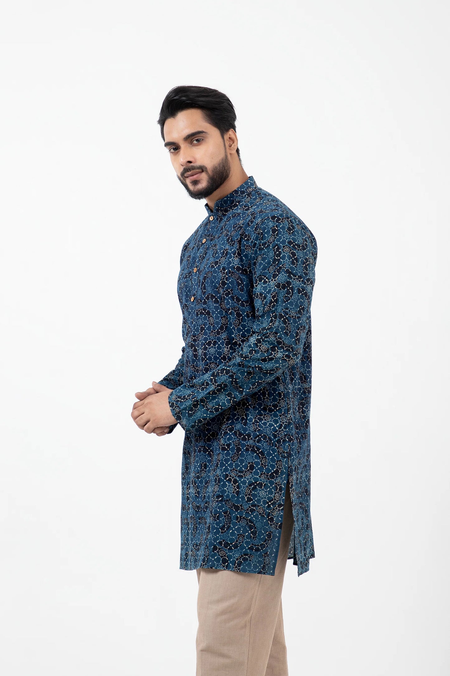 Hand Block Printed Ajrakh Brushstroke Short Kurta