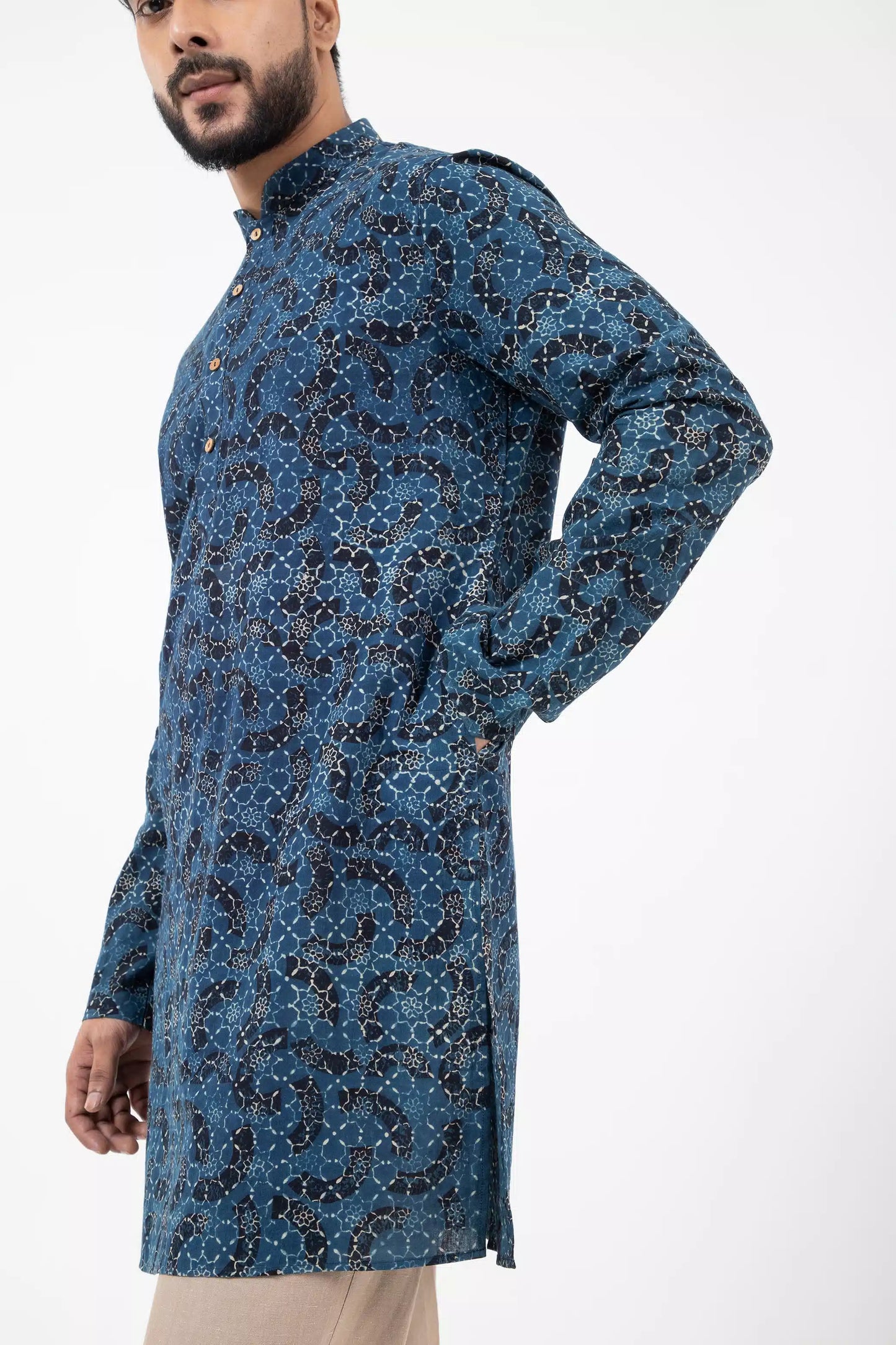 Hand Block Printed Ajrakh Brushstroke Short Kurta