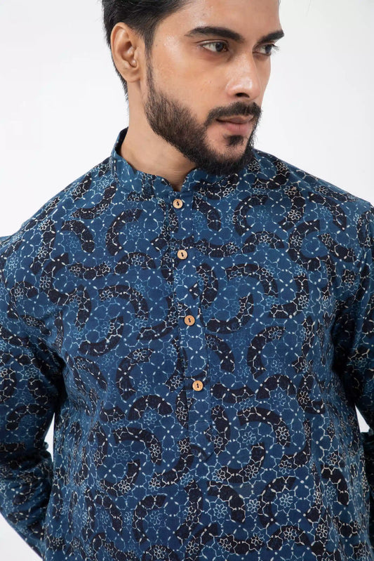 Hand Block Printed Ajrakh Brushstroke Short Kurta