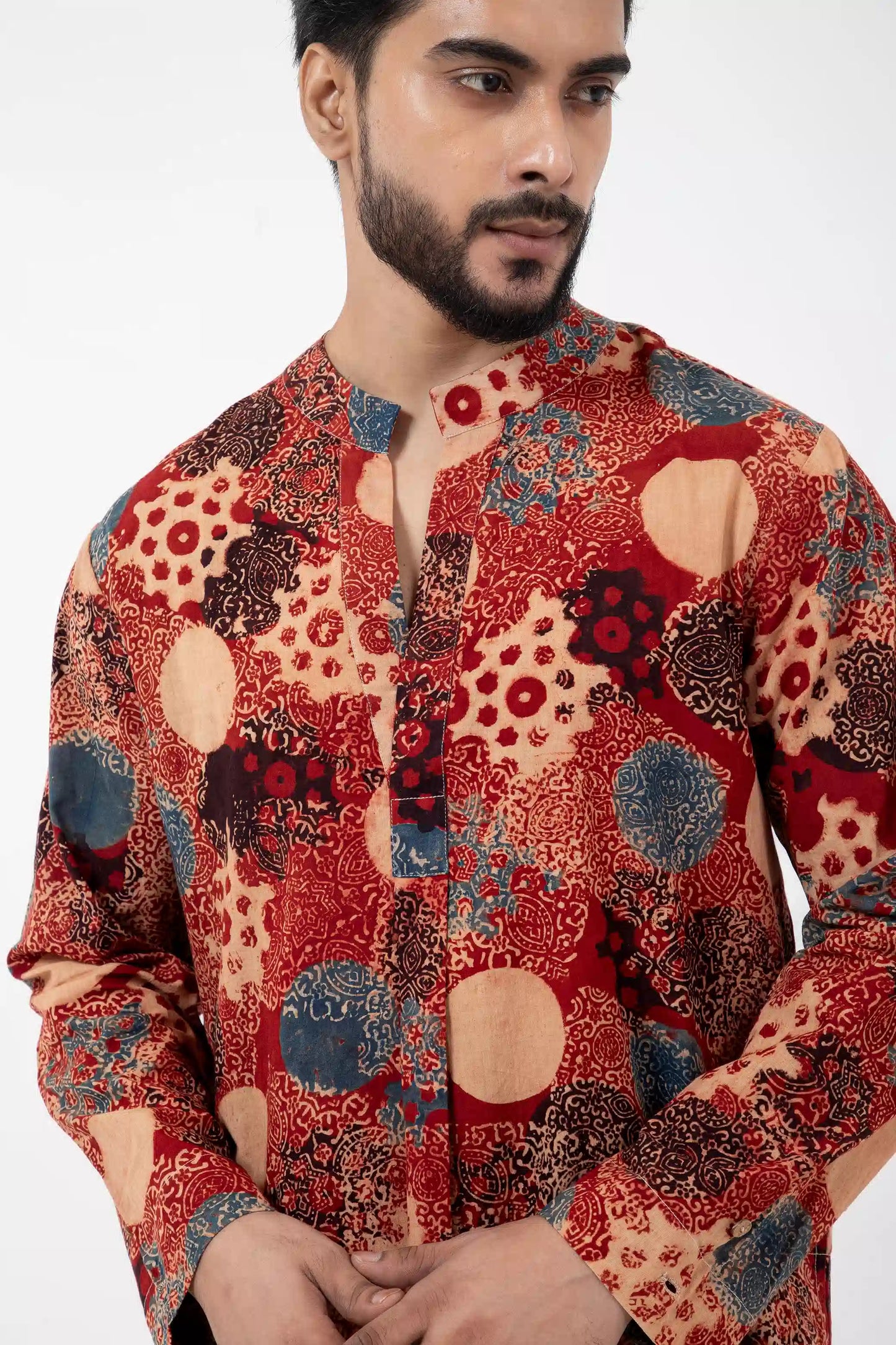 Hand block printed Ajrakh Alizarine Forever Kurta