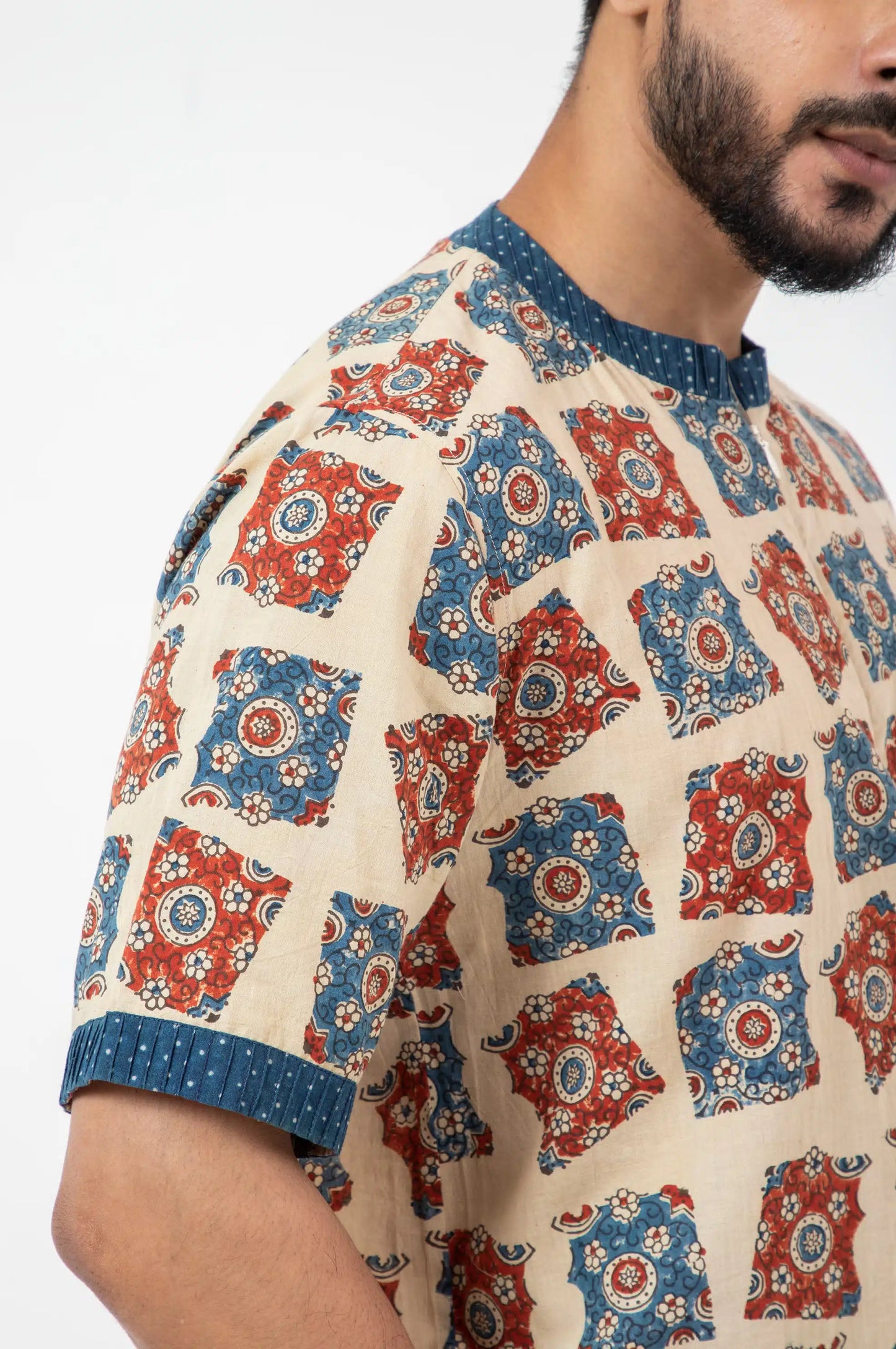 Block printed Classic half White Bunkar t-shirt