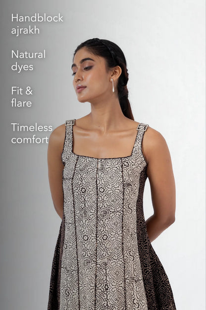 Block printed White Skyline Panel Dress