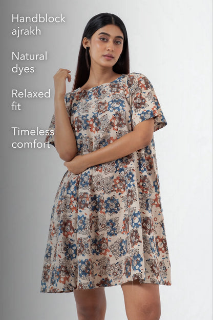 Block printed Atypical White Zero Waste Dress