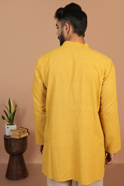 Handloom Kala Cotton Mustard Pintuck Detail Kurta