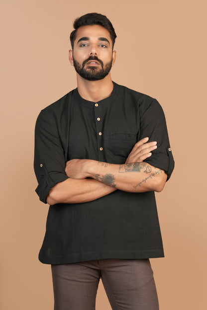 Kala Cotton Black Popover Shirt