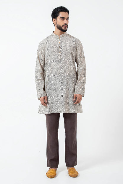 Block printed White Skyline Short Kurta