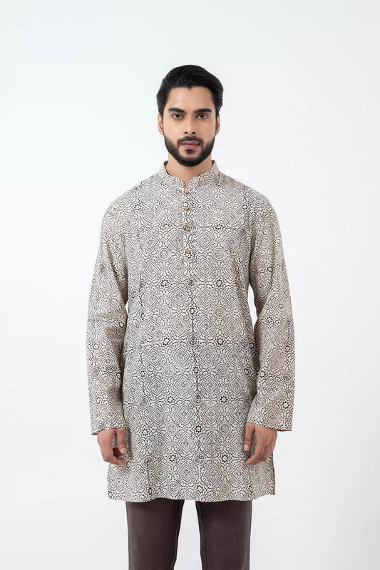 Block printed White Skyline Short Kurta