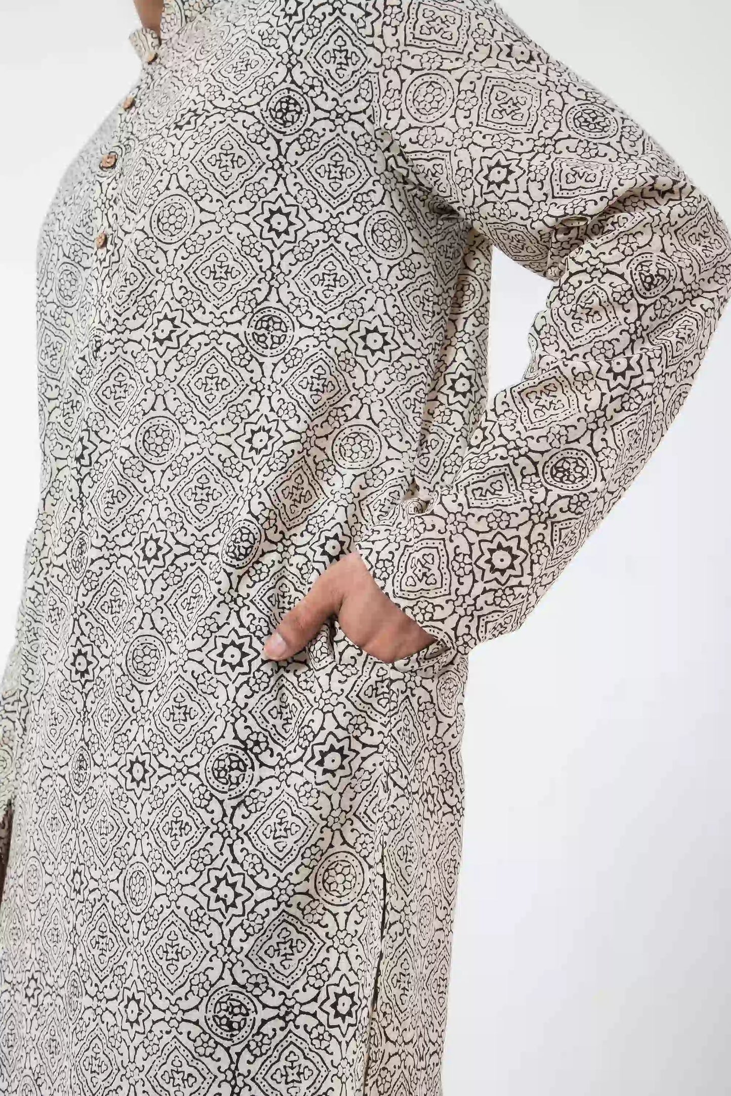 Block printed White Skyline Short Kurta