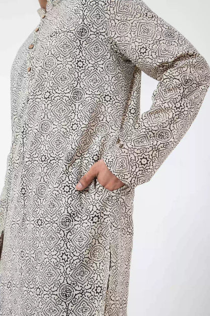 Block printed White Skyline Short Kurta