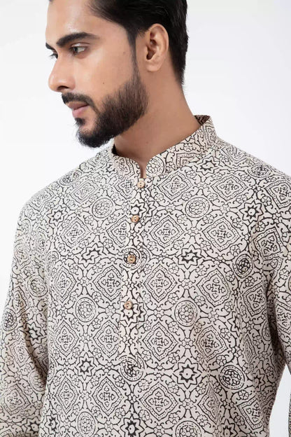 Block printed White Skyline Short Kurta