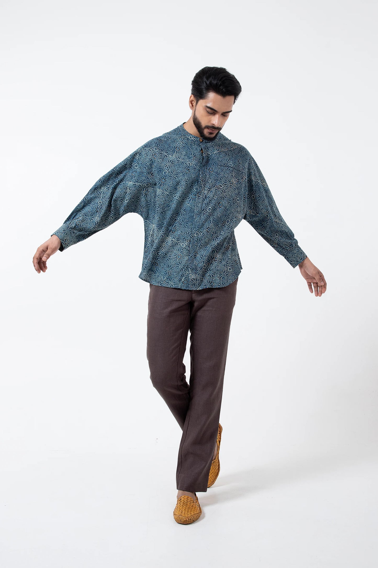 Block printed Silver lining Jaapani Kimono Shirt