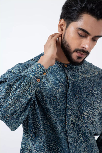 Block printed Silver lining Jaapani Kimono Shirt