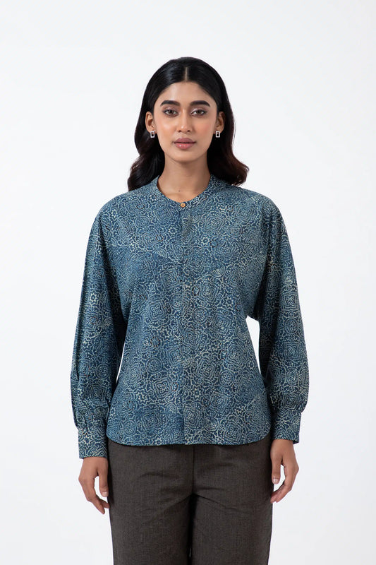 Block printed Silver lining Jaapani Kimono Shirt