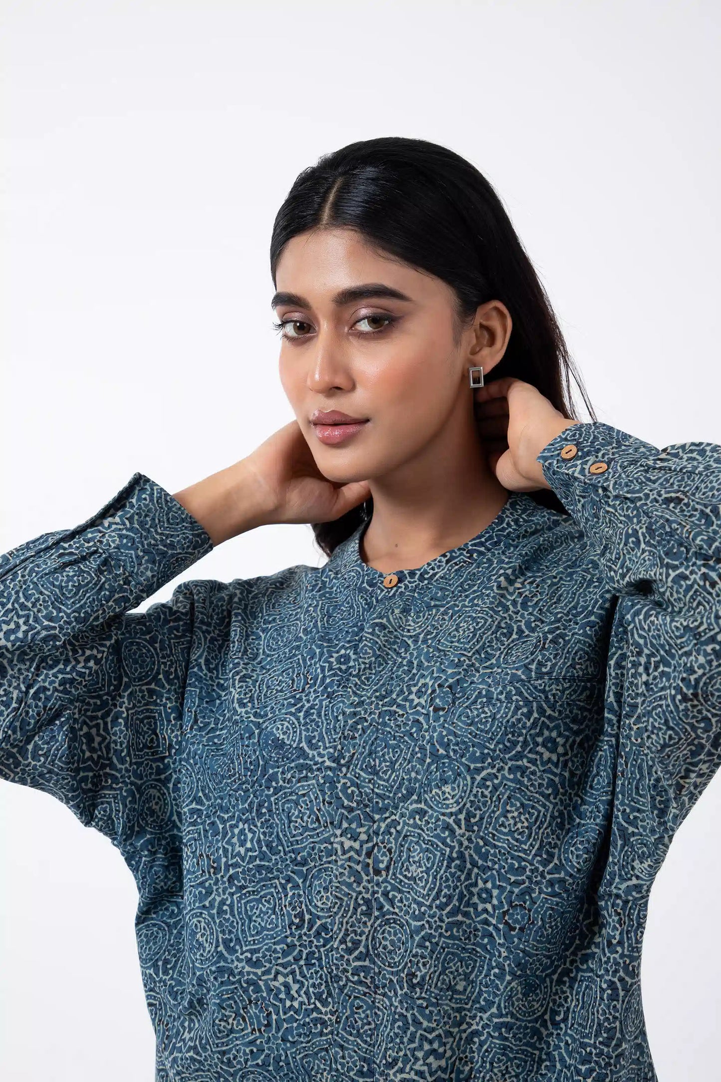 Block printed Silver lining Jaapani Kimono Shirt