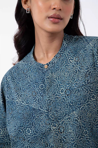 Block printed Silver lining Jaapani Kimono Shirt