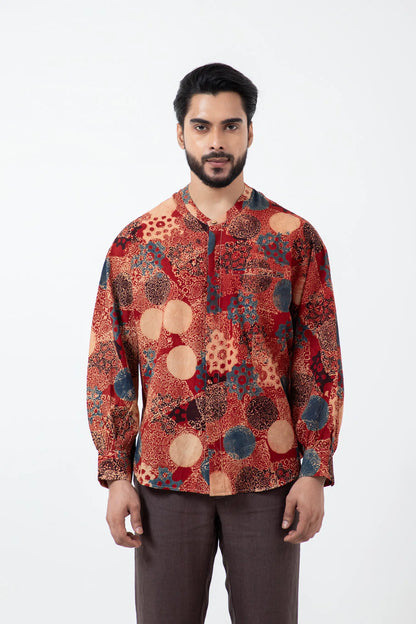 Block printed Alizarine Jaapani Kimono Shirt