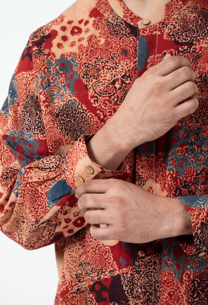 Block printed Alizarine Jaapani Kimono Shirt