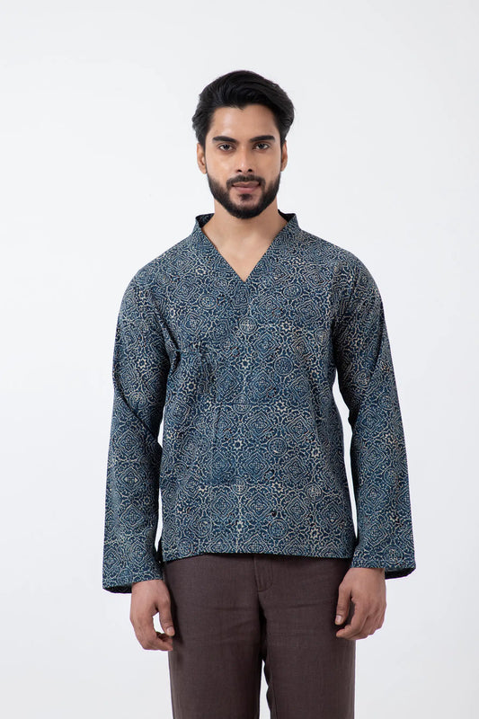 Block printed Silver lining Mughal Shirt