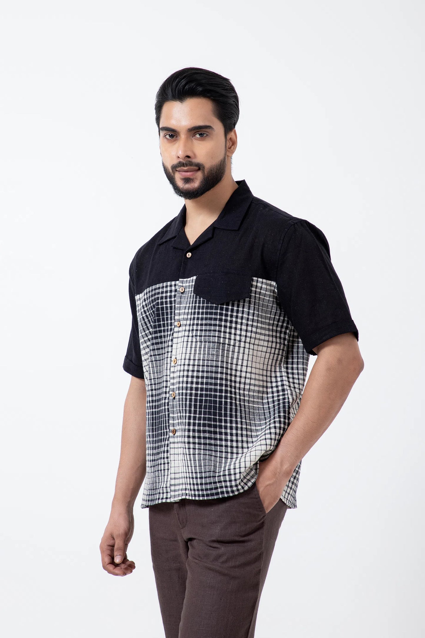 Kala Cotton BnW Checks & Flap Holiday Formal Shirt