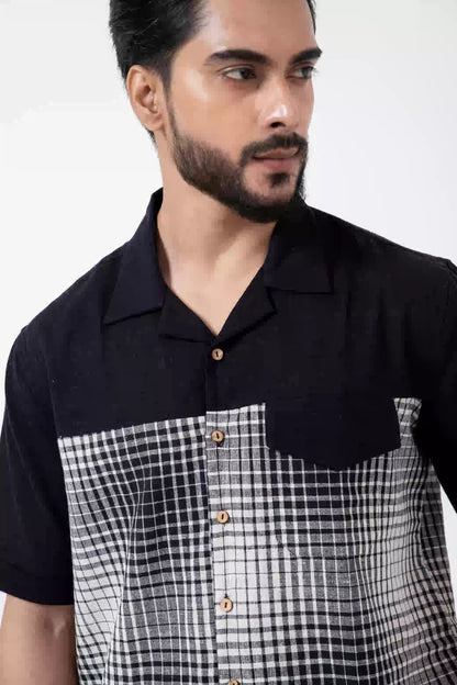 Kala Cotton BnW Checks & Flap Holiday Formal Shirt