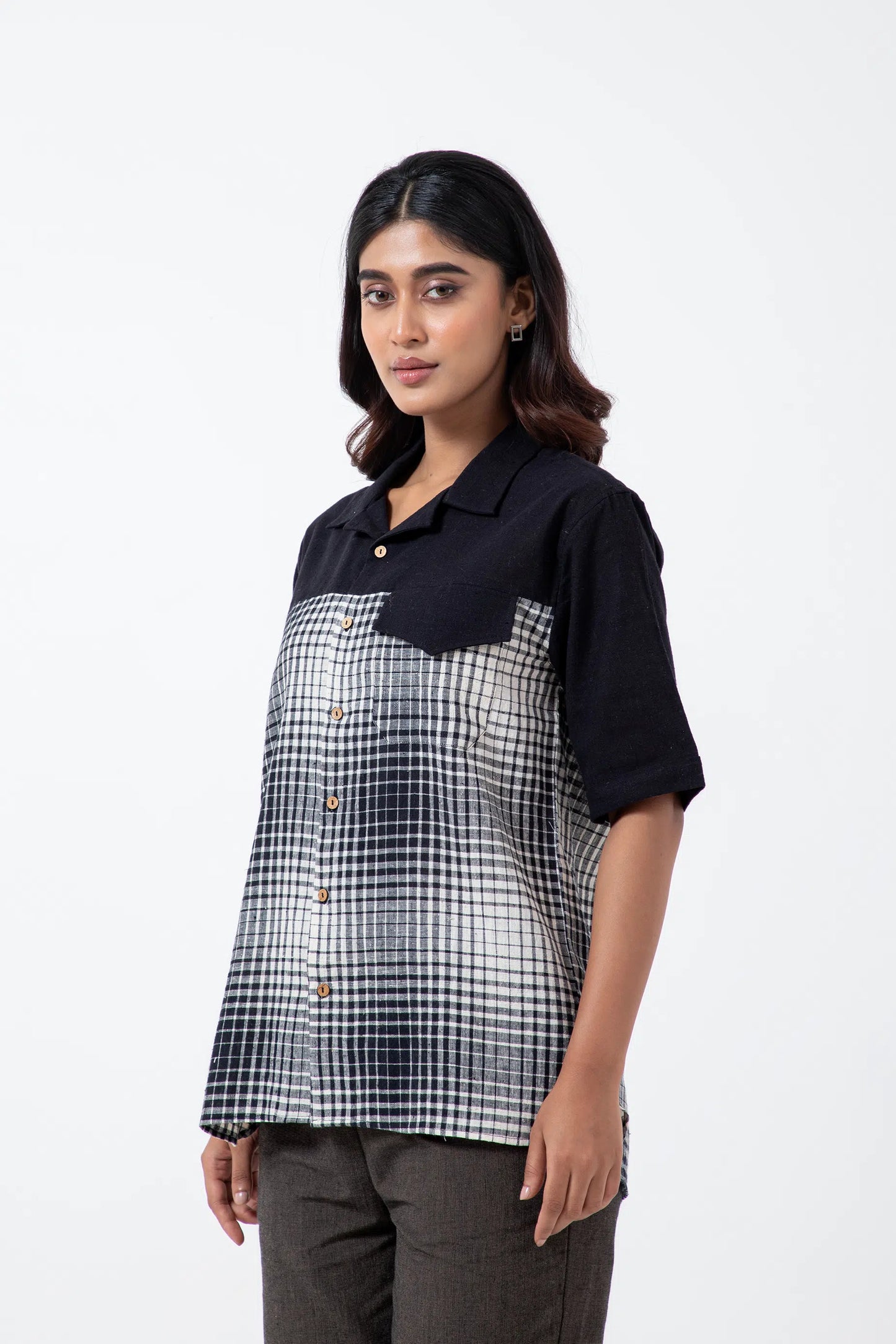 Kala Cotton BnW Checks & Flap Holiday Formal Shirt