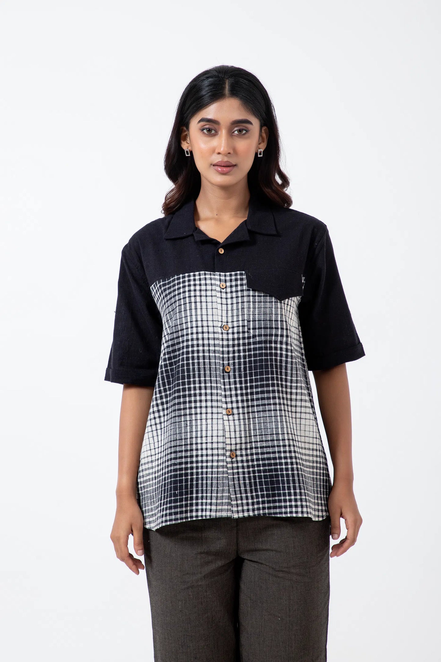 Kala Cotton BnW Checks & Flap Holiday Formal Shirt