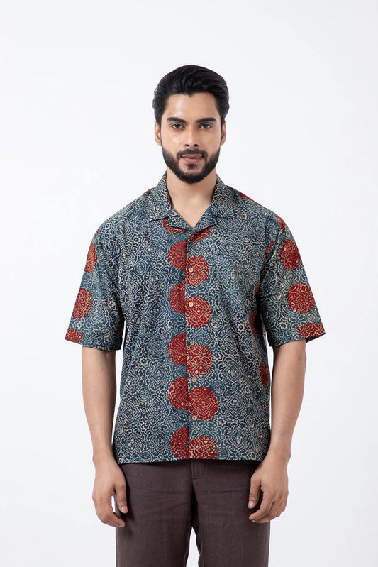 Block printed Sky stopper Holiday Formal Shirt