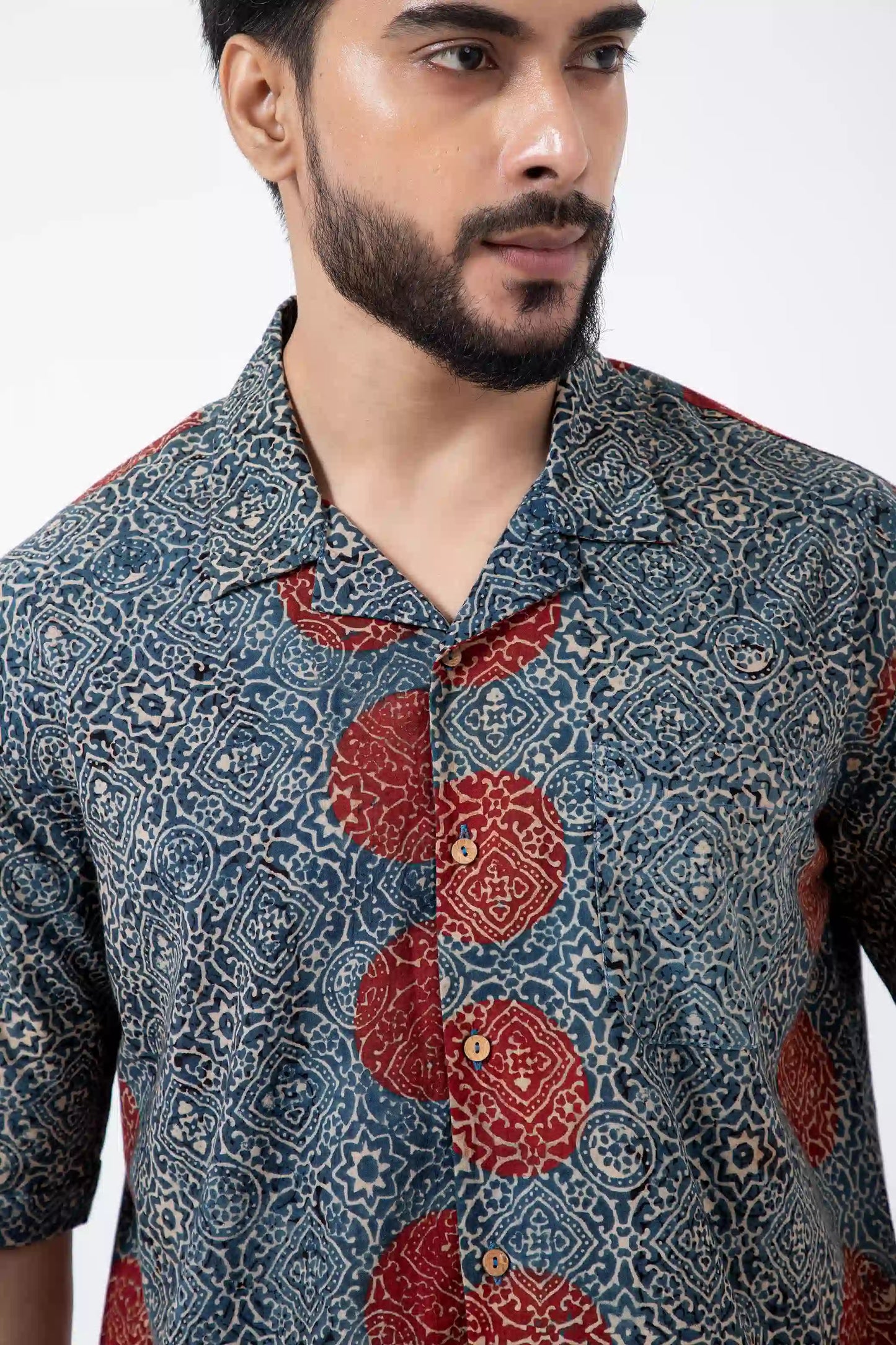 Block printed Sky stopper Holiday Formal Shirt