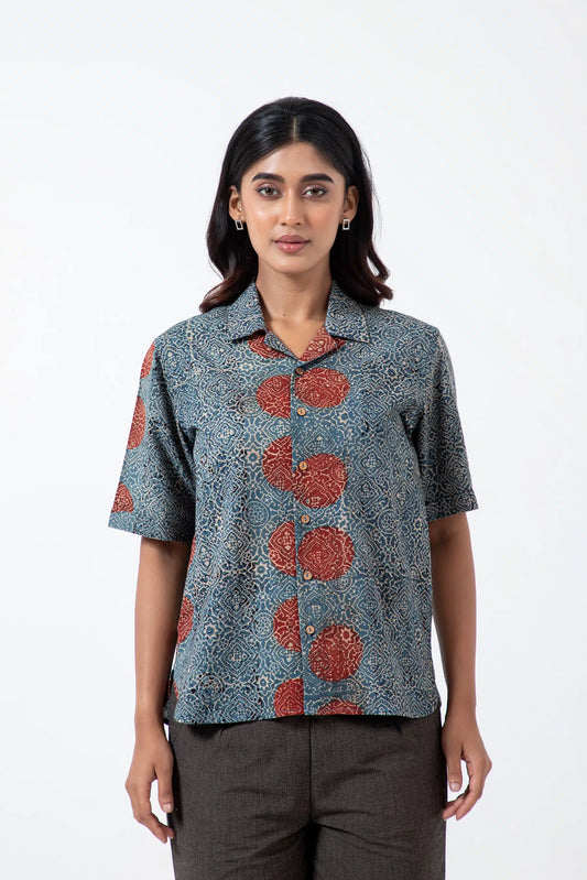 Block printed Sky stopper Holiday Formal Shirt