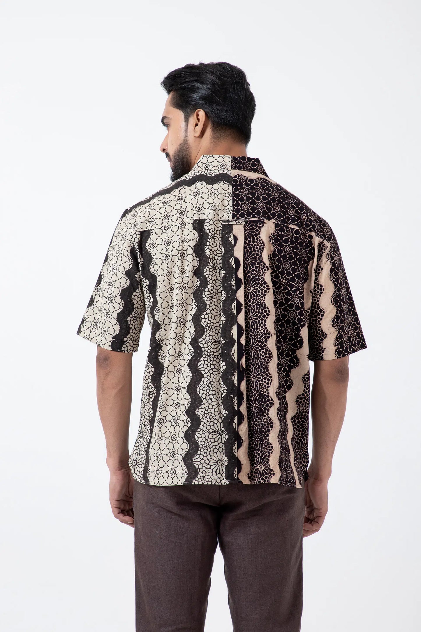 Block Printed Black Waves Holiday Formal Shirt