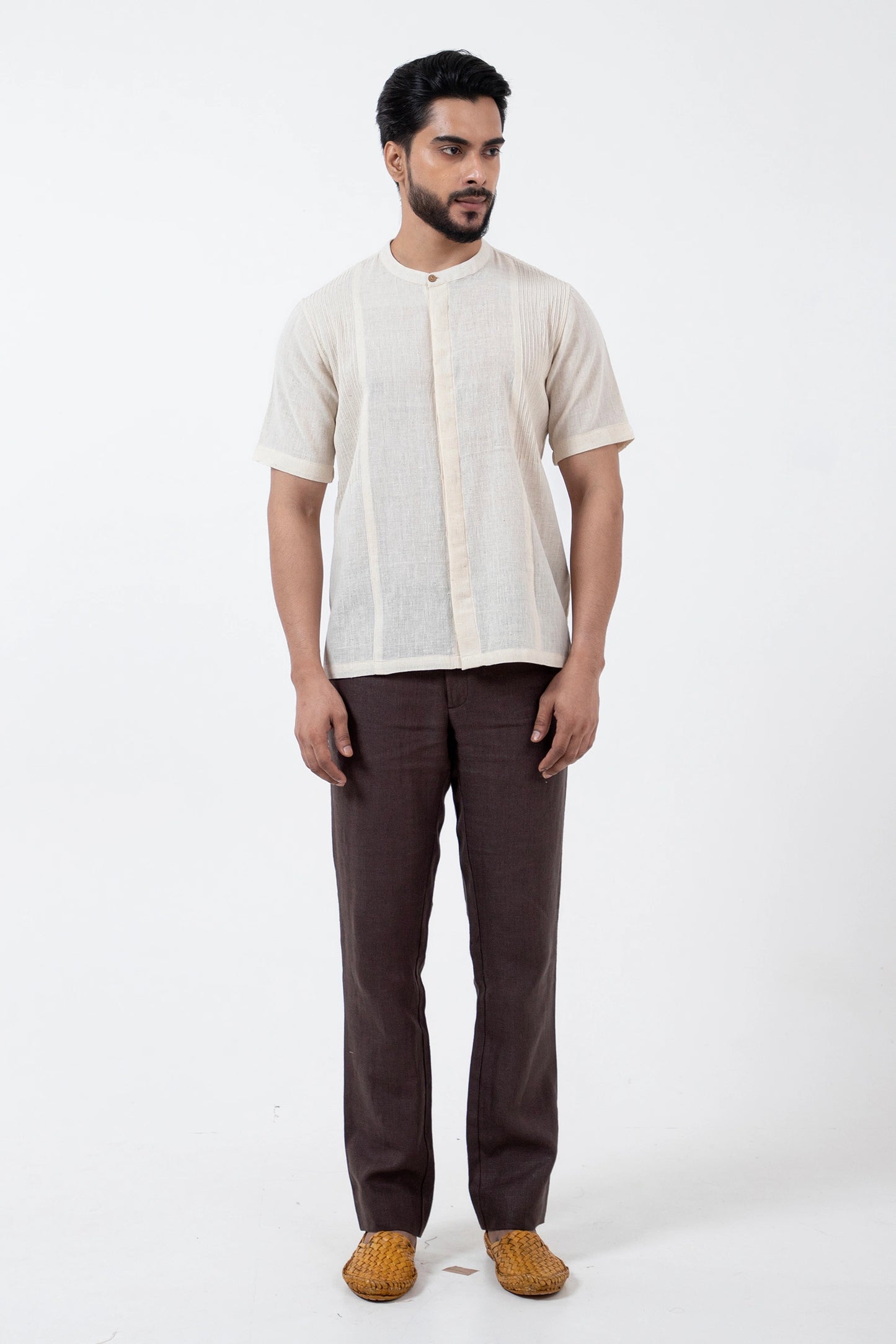 Kala Cotton Off-white Pintucked Shirt