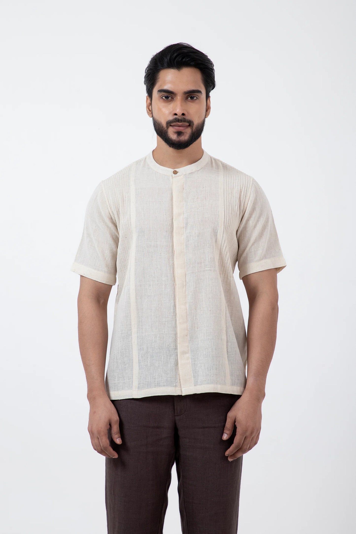 Kala Cotton Off-white Pintucked Shirt