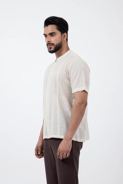 Kala Cotton Off-white Pintucked Shirt