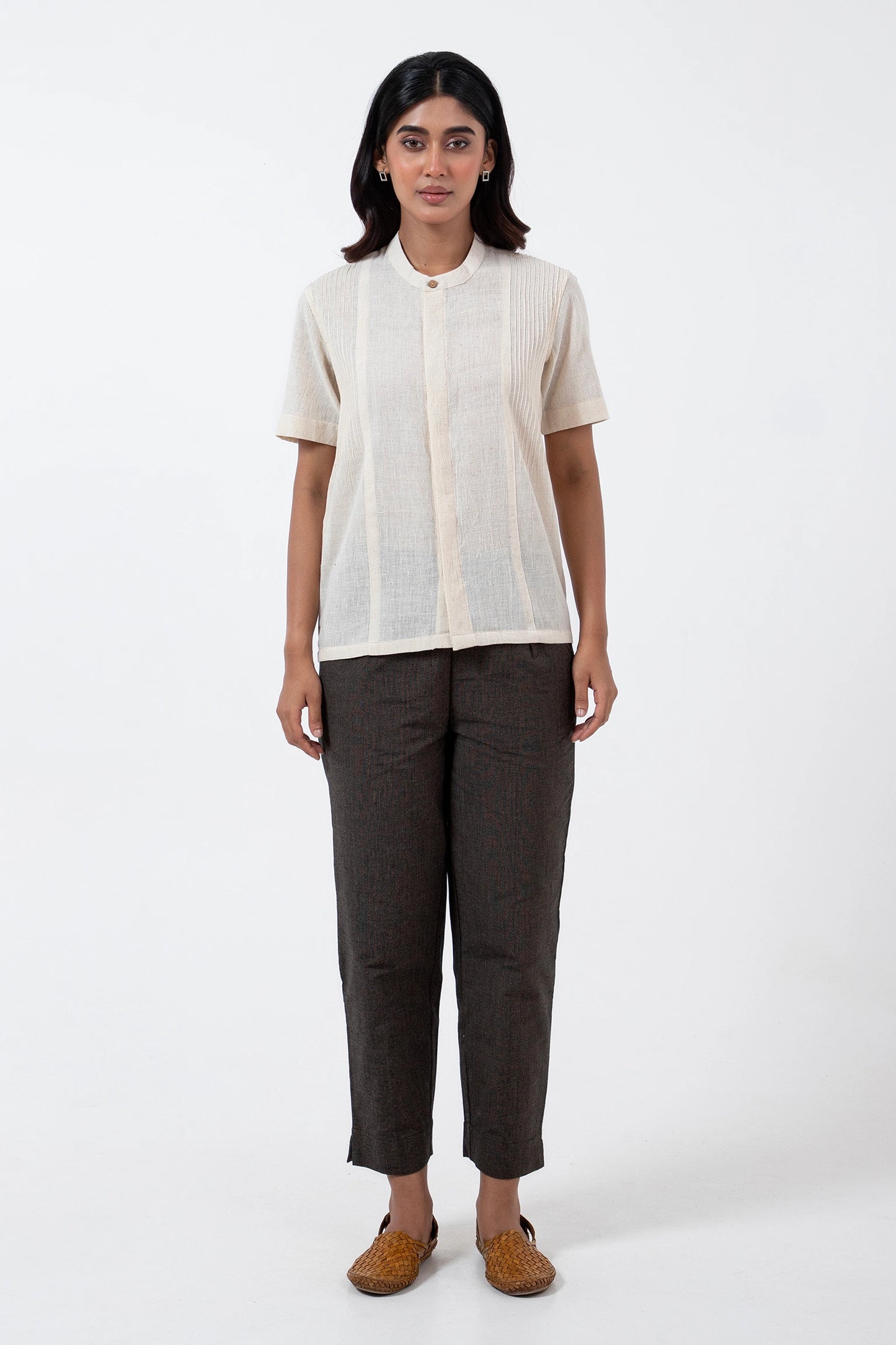 Kala Cotton Off-white Pintucked Shirt